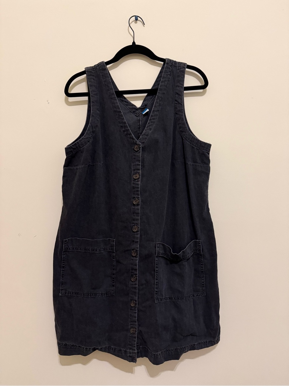 Old Navy Black Washed Denim Jumper Dress
